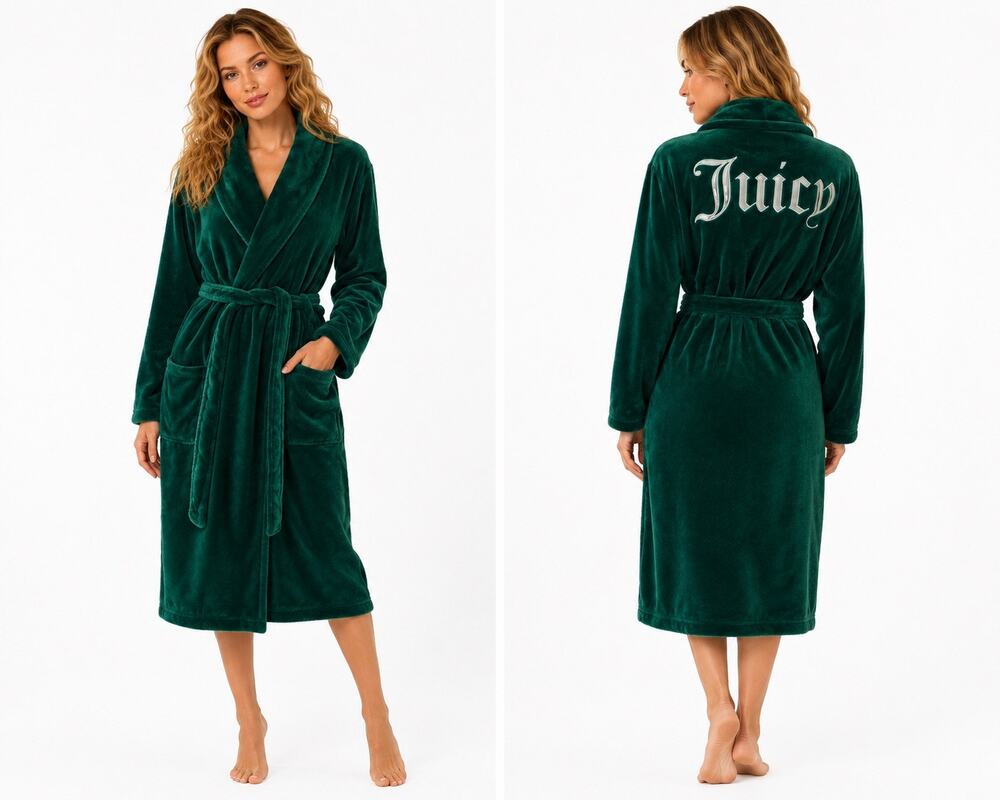 Juicy Couture Green Velour Super Soft Long Sleeve Knee Length Belted Robe